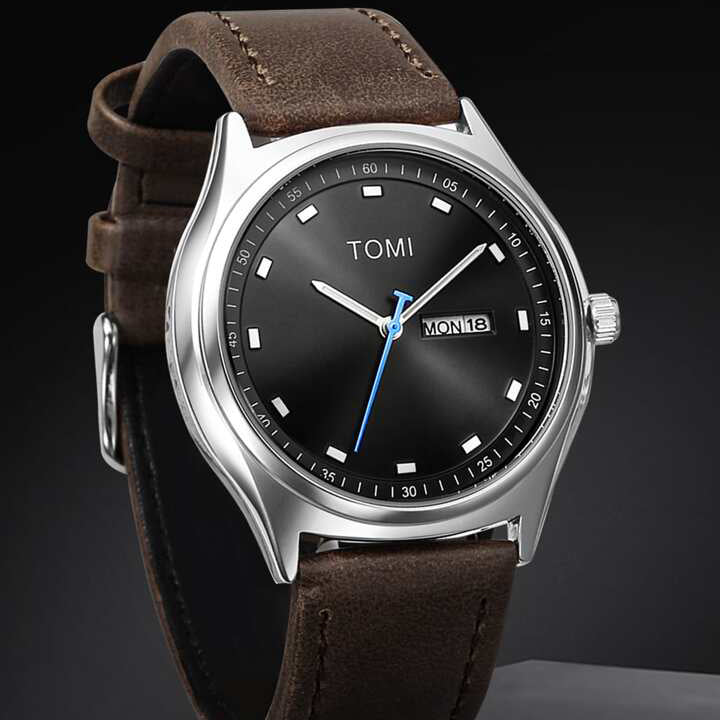 TOMI T-030 Watch Date Day Leather Straps