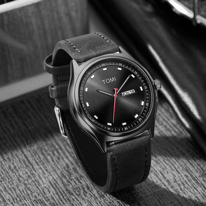 TOMI T-030 Watch Date Day Leather Straps