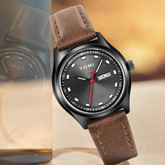 TOMI T-030 Watch Date Day Leather Straps