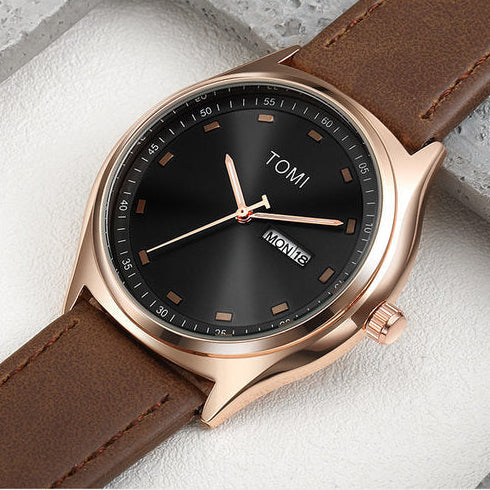 TOMI T-030 Watch Date Day Leather Straps