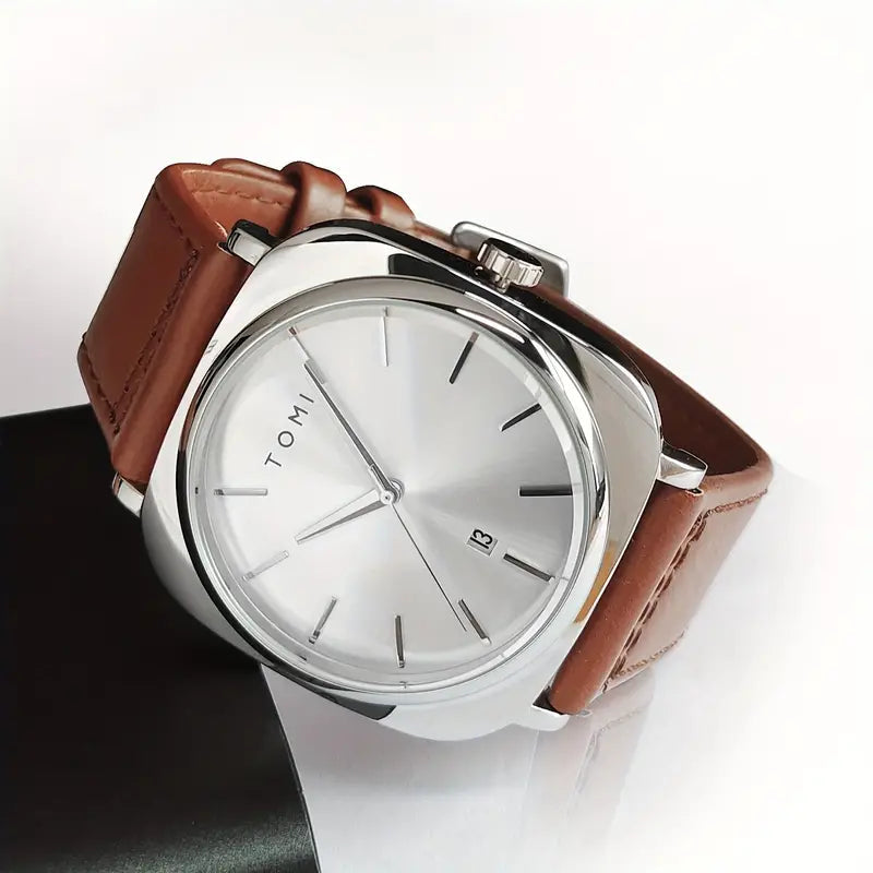 TOMI T-084 Men's Watch Quartz Date Leather Straps